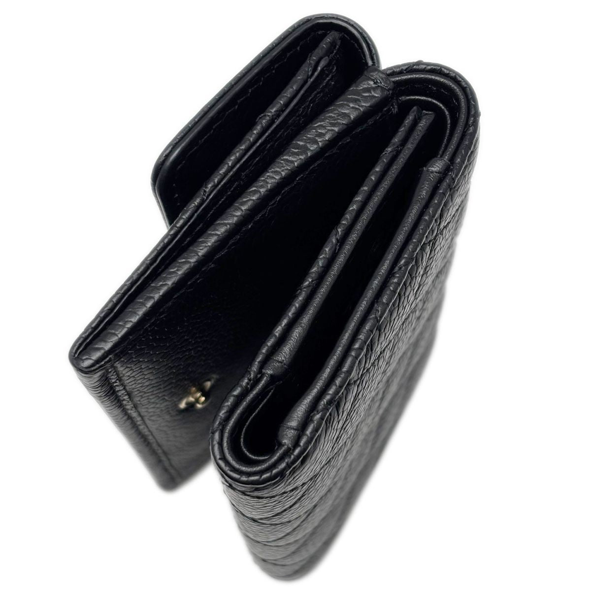 Chanel Wallet Trifold Voice Quilted Caviar Leather Small Black Champagne Gold — view 4
