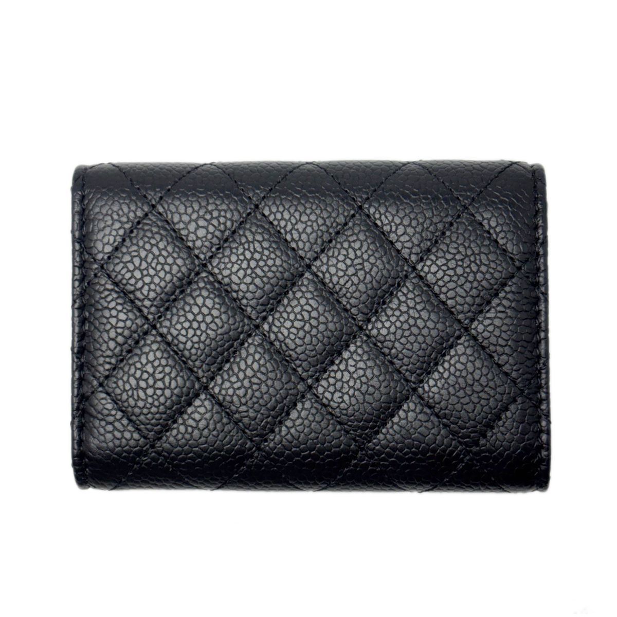 Chanel Wallet Trifold Voice Quilted Caviar Leather Small Black Champagne Gold — view 3