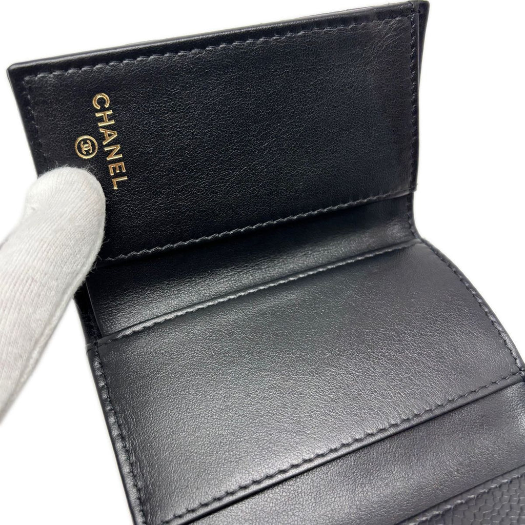 Chanel Wallet Trifold Voice Quilted Caviar Leather Small Black Champagne Gold — view 7