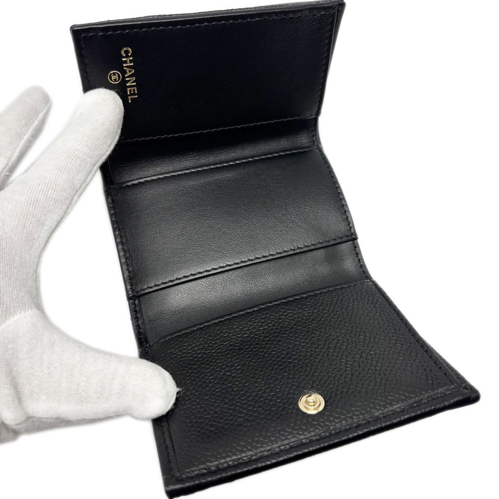 Chanel Wallet Trifold Voice Quilted Caviar Leather Small Black Champagne Gold — view 6