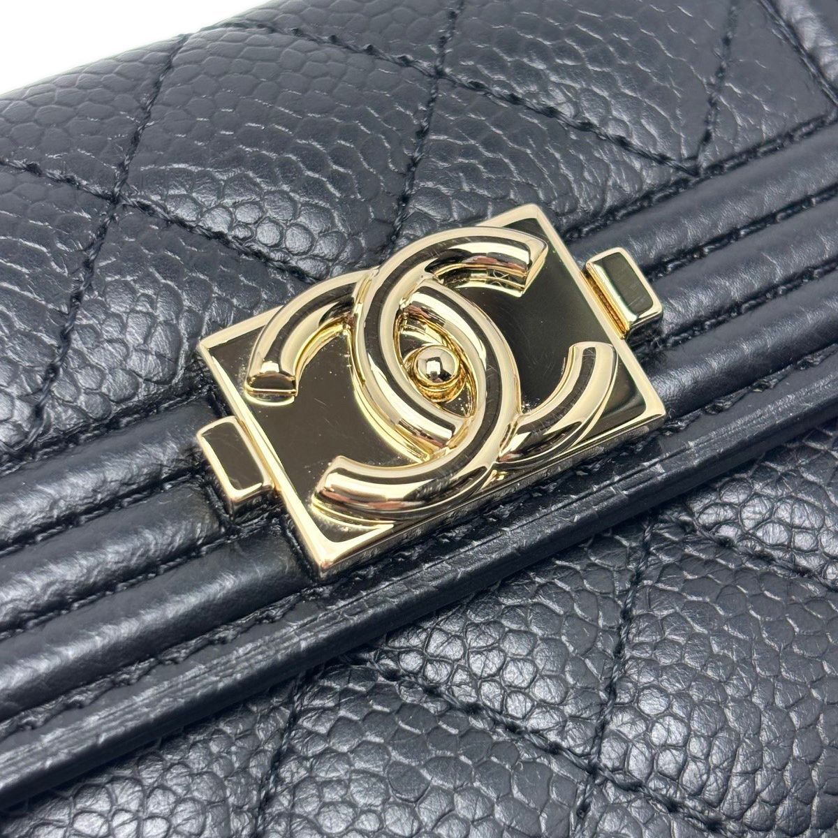 Chanel Wallet Trifold Voice Quilted Caviar Leather Small Black Champagne Gold — view 2