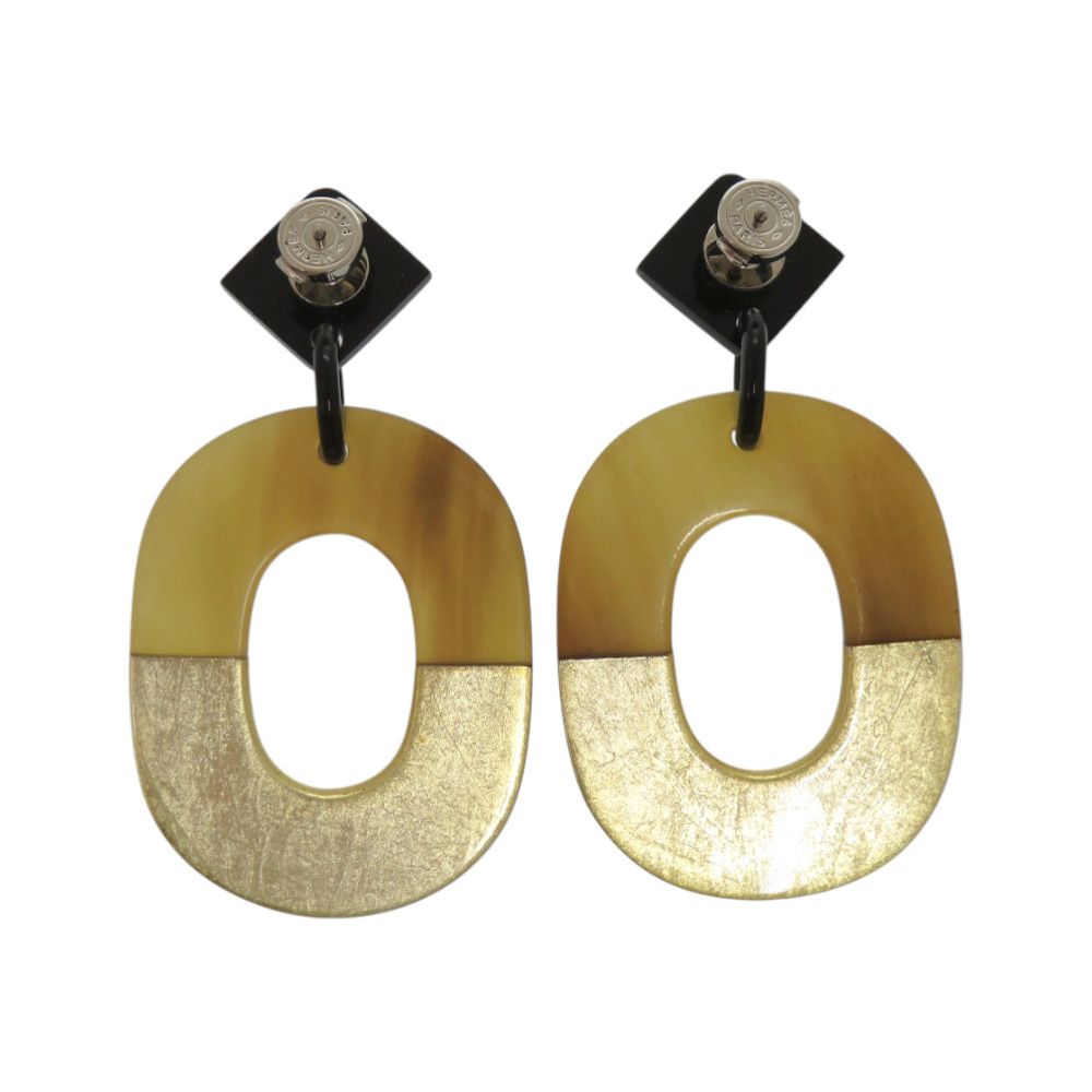 Hermes Isum Buffalo Horn Lacquer Brown Earrings — view 2