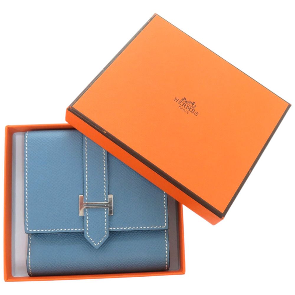Hermes Hook Wallet Bearn Recto Verso Veau Epsom Blue Jean Bifold — view 2