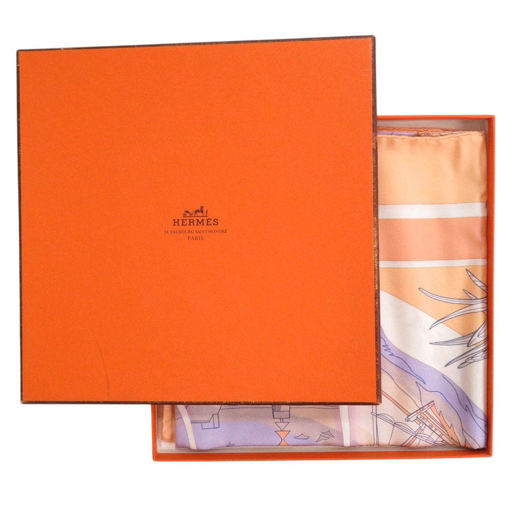 Hermes Carre 90 Friends of the Sea Compagnons de Mer Silk Orange Pastel Purple — view 2