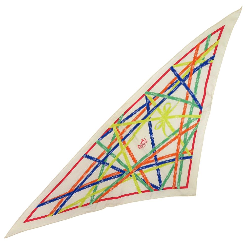 Hermes Carre Triangle Pointe Pointu Vintage Bolduc White Veil Blue Scarf — view 3