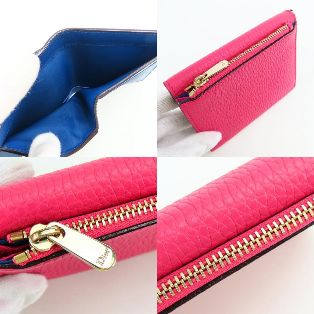 Dior Christian Trifold Wallet Compact Leather Pink Navy with Charm — view 8
