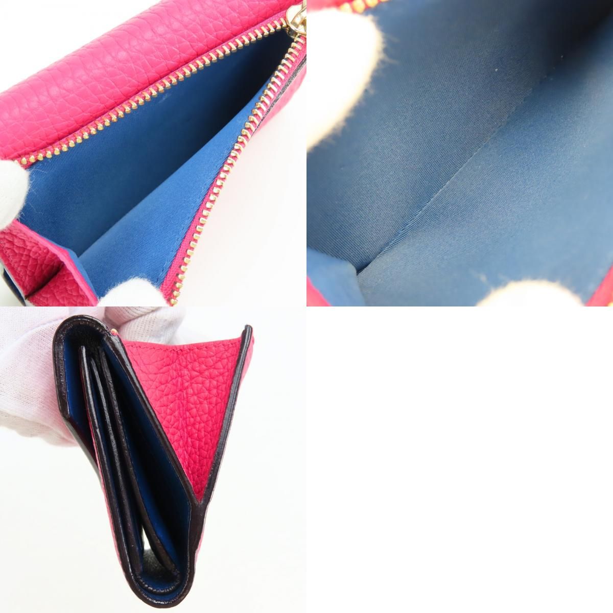 Dior Christian Trifold Wallet Compact Leather Pink Navy with Charm — view 9