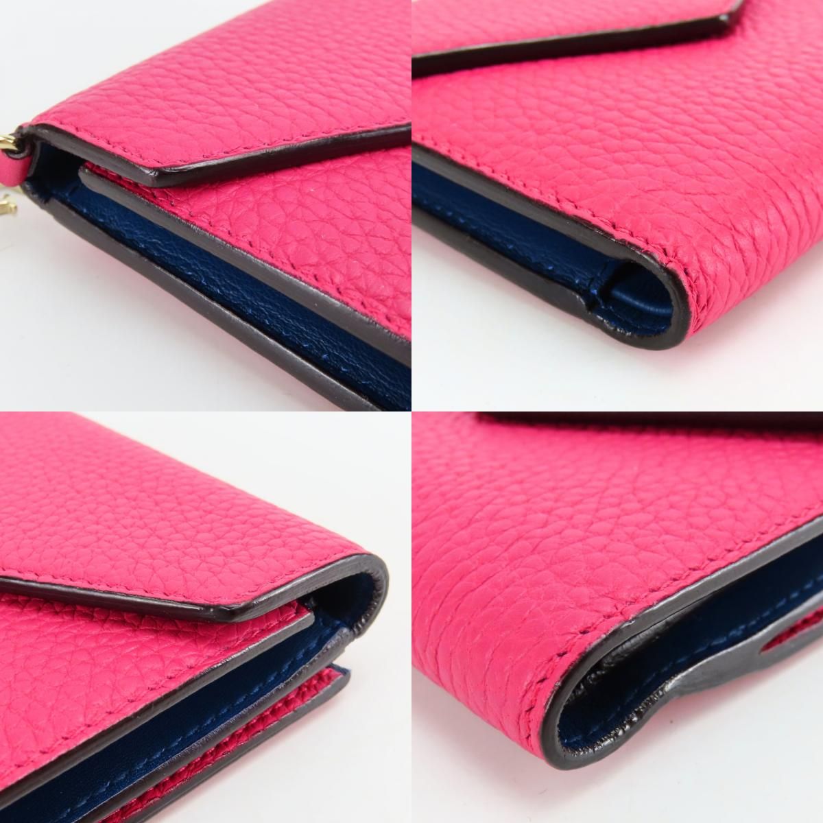 Dior Christian Trifold Wallet Compact Leather Pink Navy with Charm — view 4