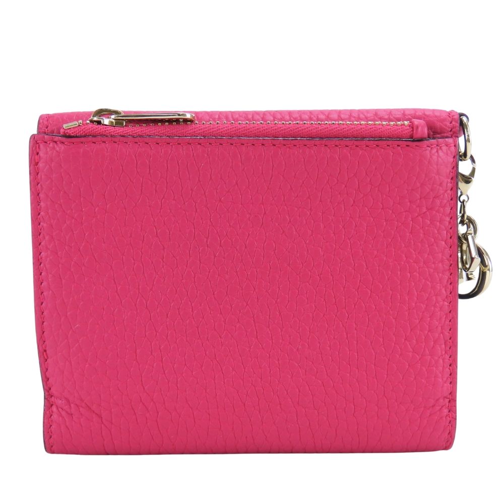 Dior Christian Trifold Wallet Compact Leather Pink Navy with Charm — view 2