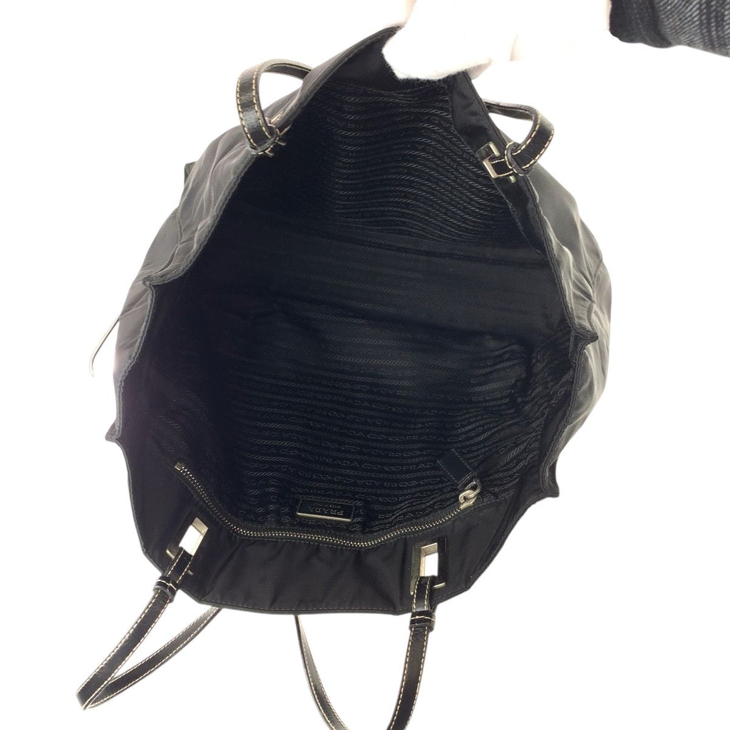 Prada Tessuto Black Silver Nylon Leather Tote — view 8