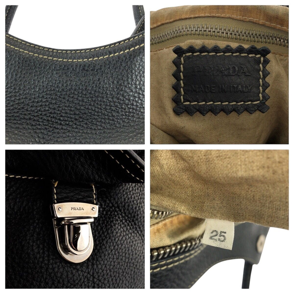 Prada Logo Black Silver Calf Shoulder Bag Tote — view 4