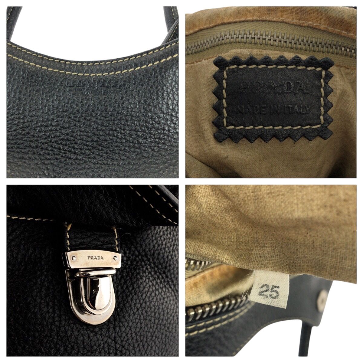 Prada Logo Black Silver Calf Shoulder Bag Tote — view 4