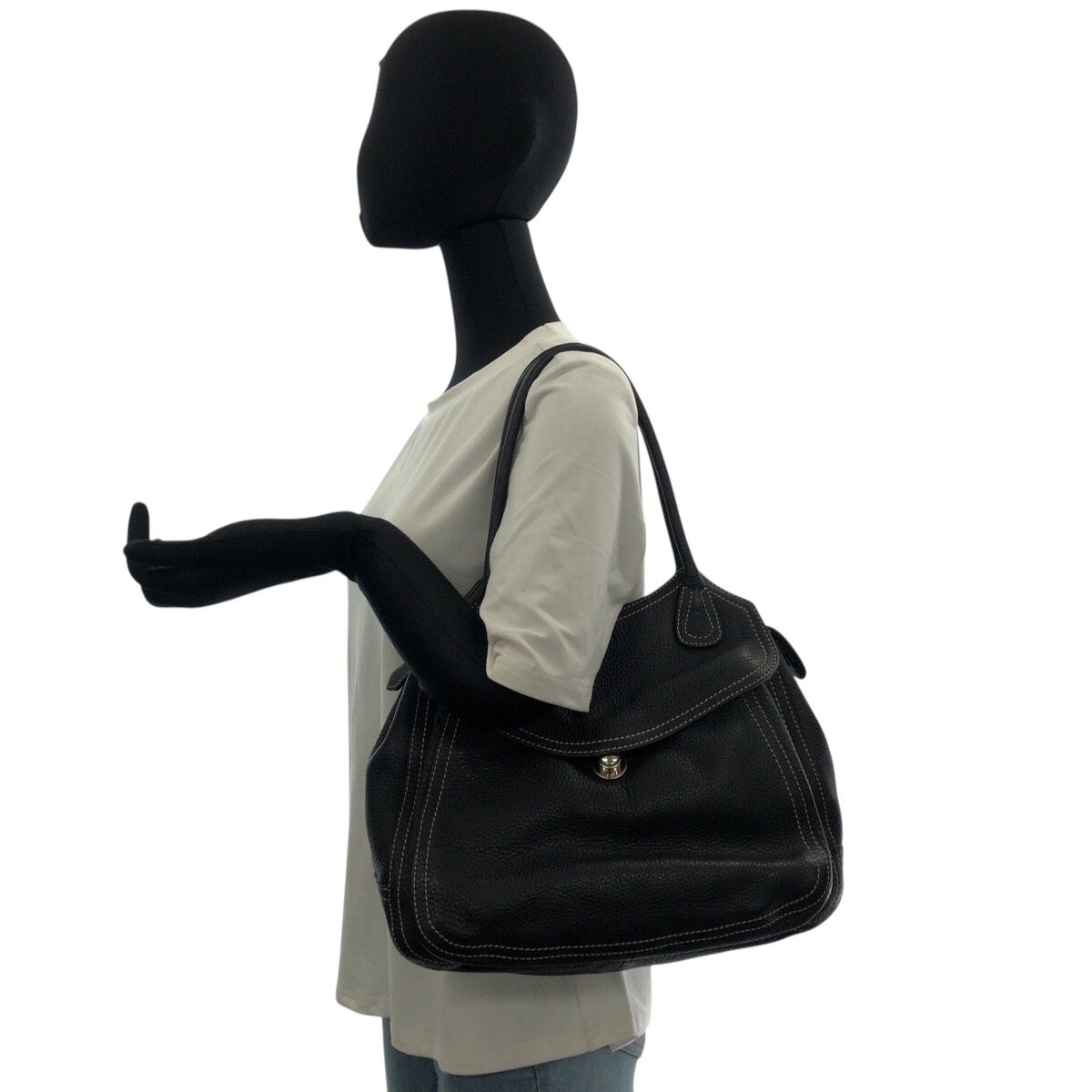 Prada Logo Black Silver Calf Shoulder Bag Tote — view 7