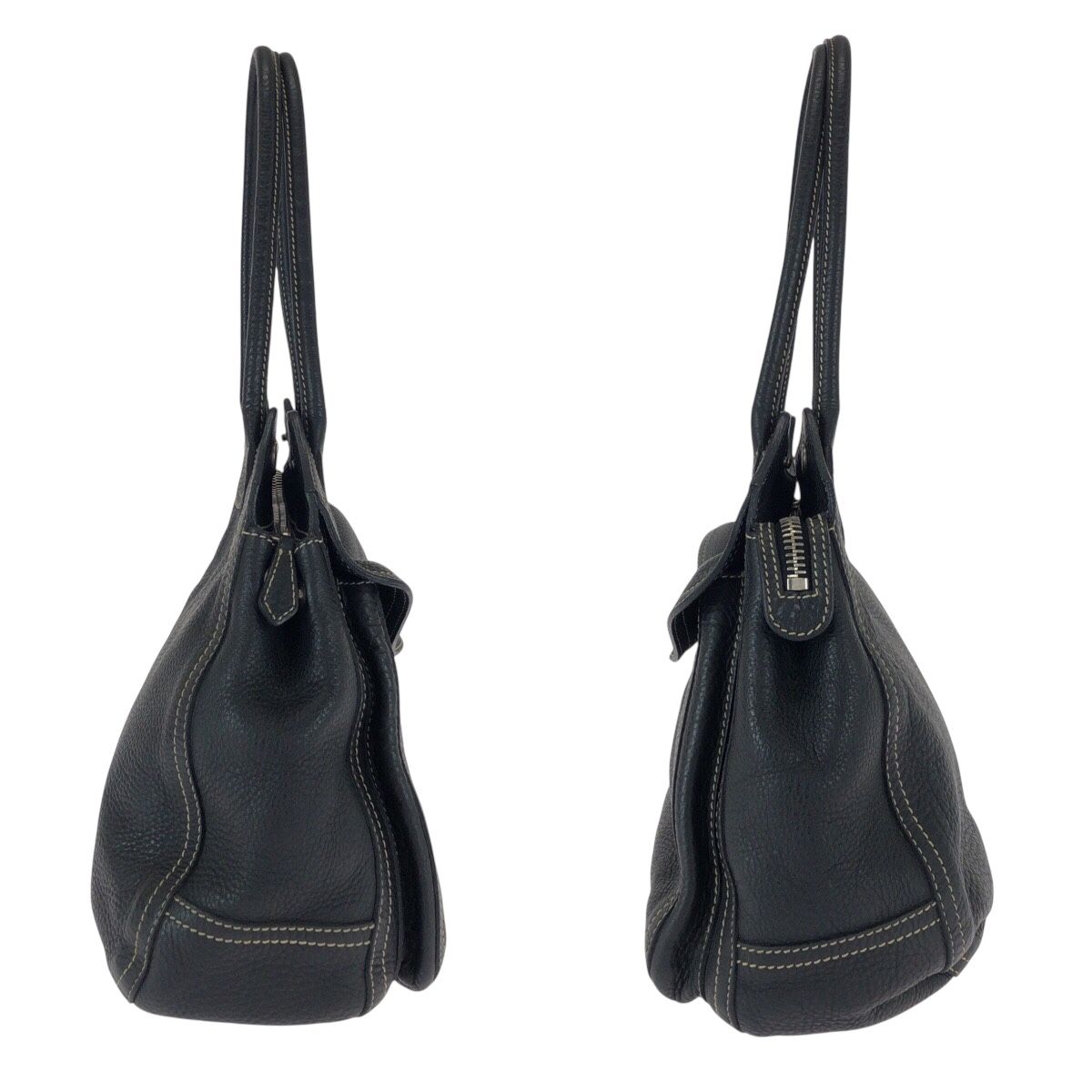 Prada Logo Black Silver Calf Shoulder Bag Tote — view 8