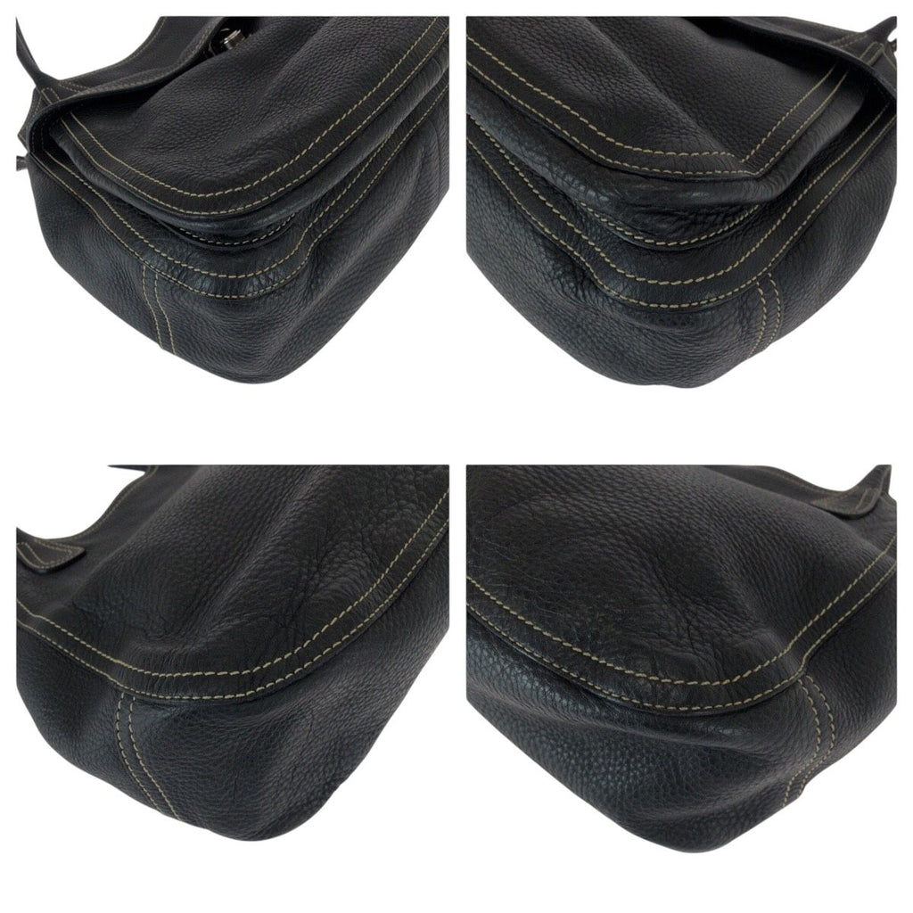 Prada Logo Black Silver Calf Shoulder Bag Tote — view 3