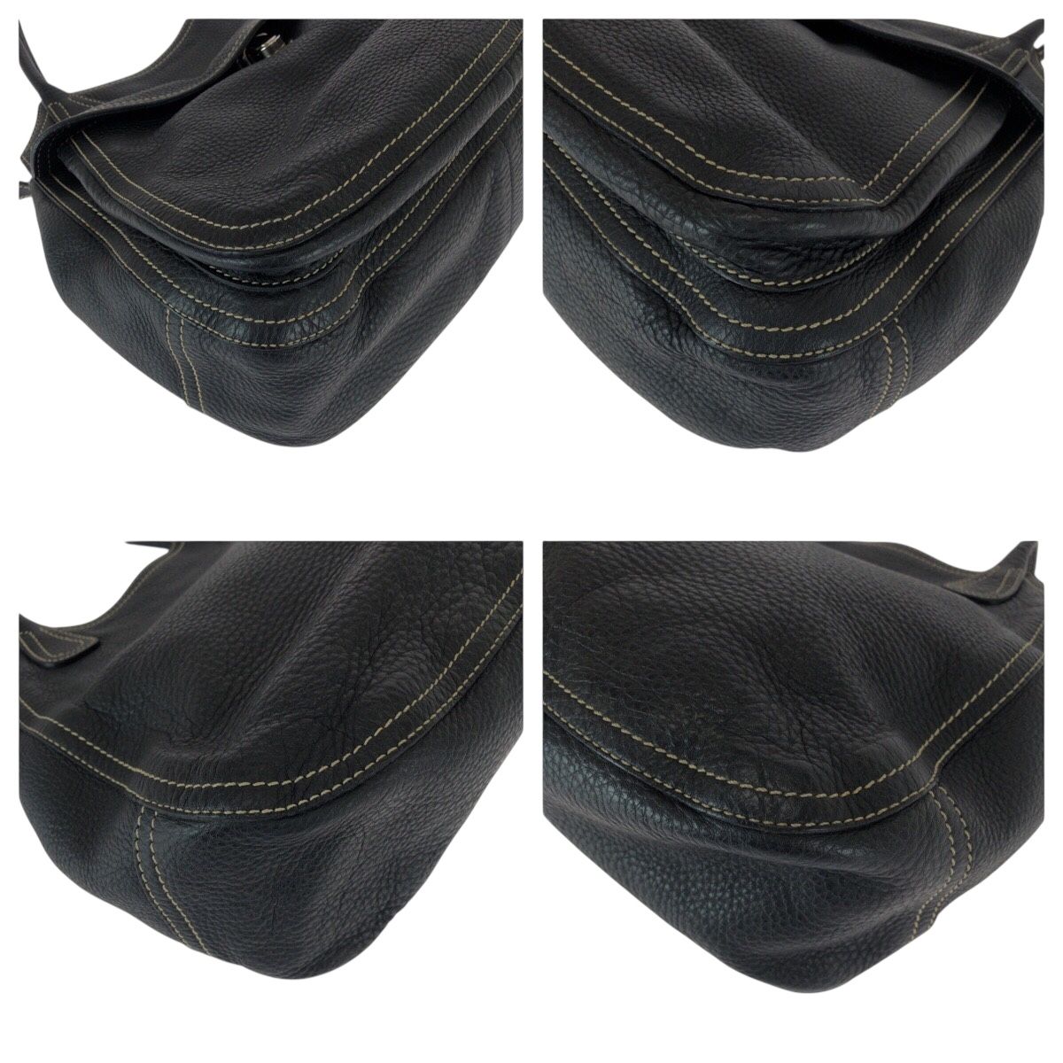 Prada Logo Black Silver Calf Shoulder Bag Tote — view 3