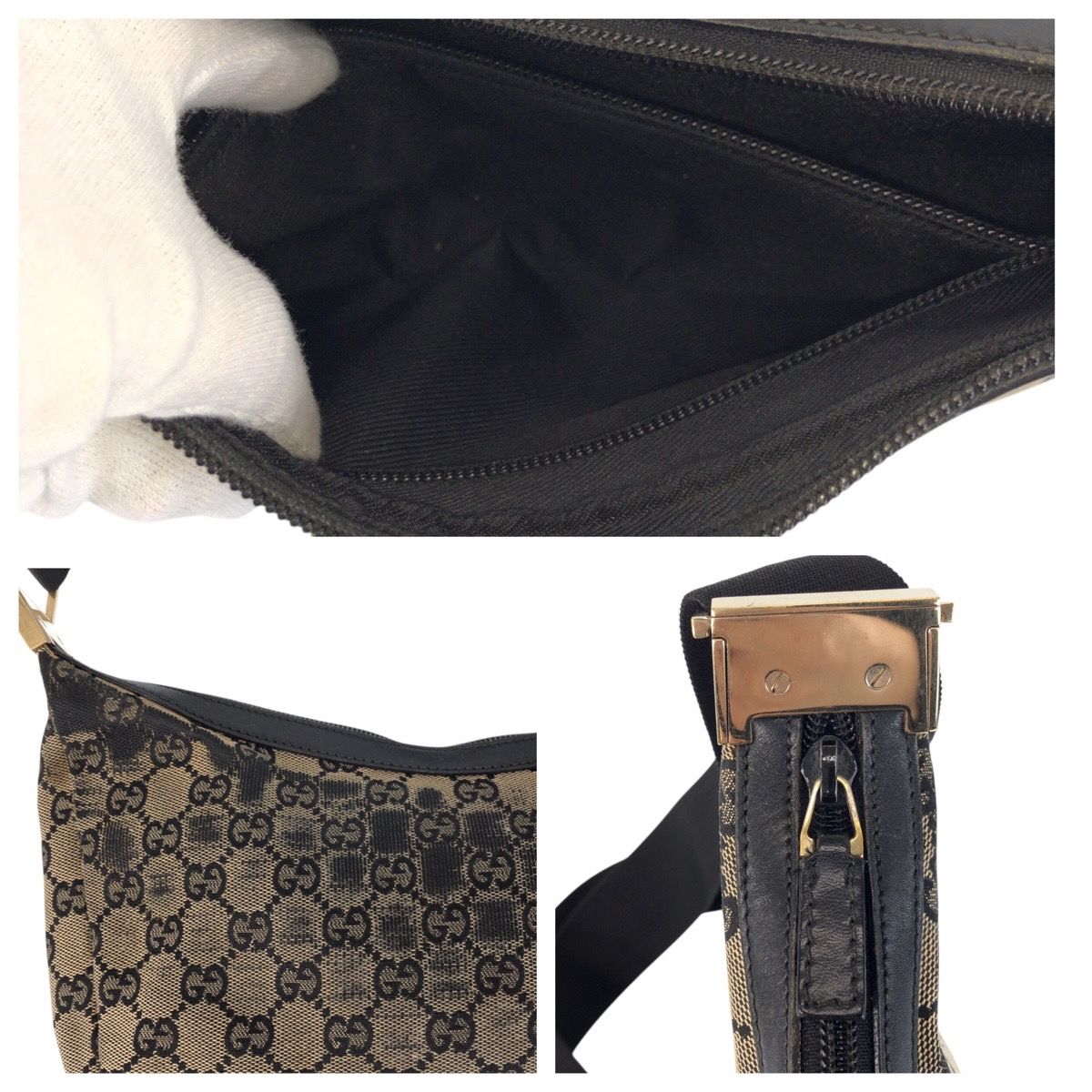 Gucci Beige Black Gold GG Canvas Leather 019 Shoulder Bag — view 4