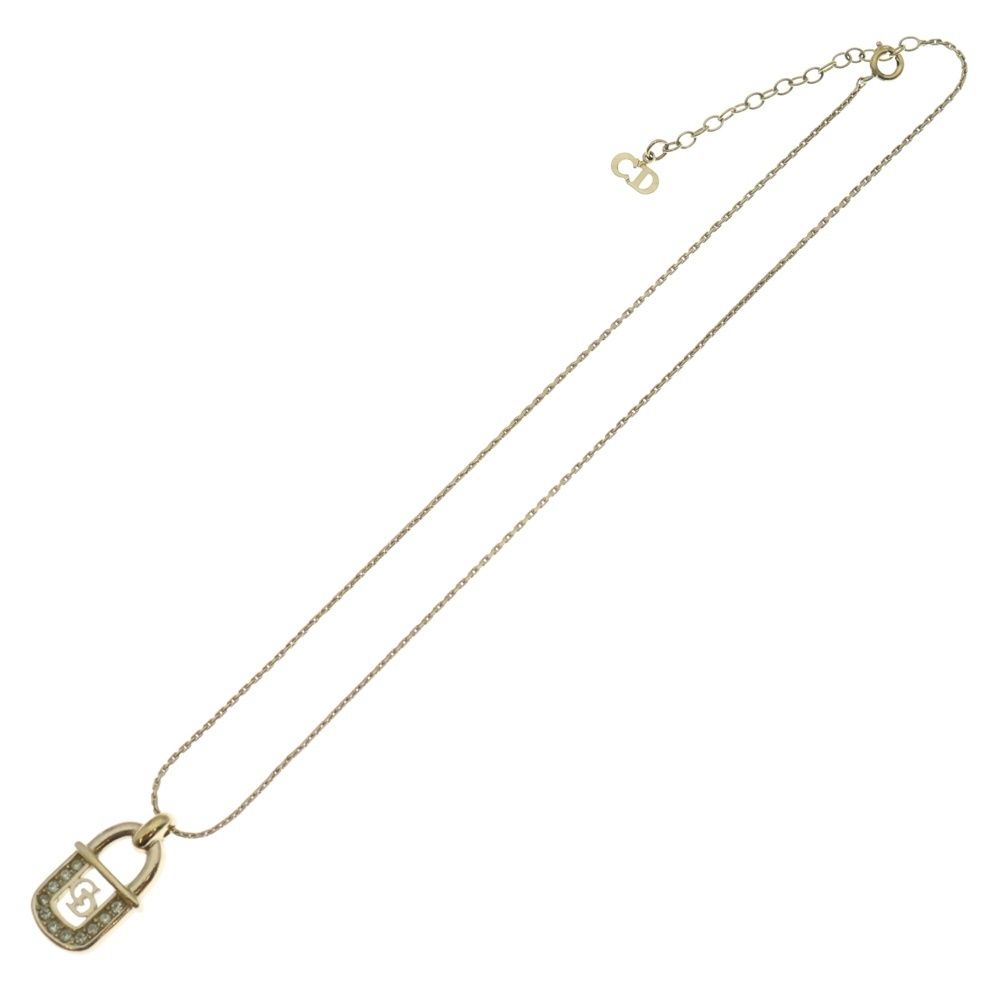 Dior Christian Padlock Necklace Pendant Chain Gold Rhinestone — view 2
