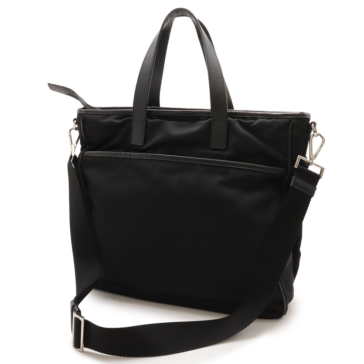 Prada Tote 2-Way Shoulder Bag Nylon Leather Nero Black Silver — view 2