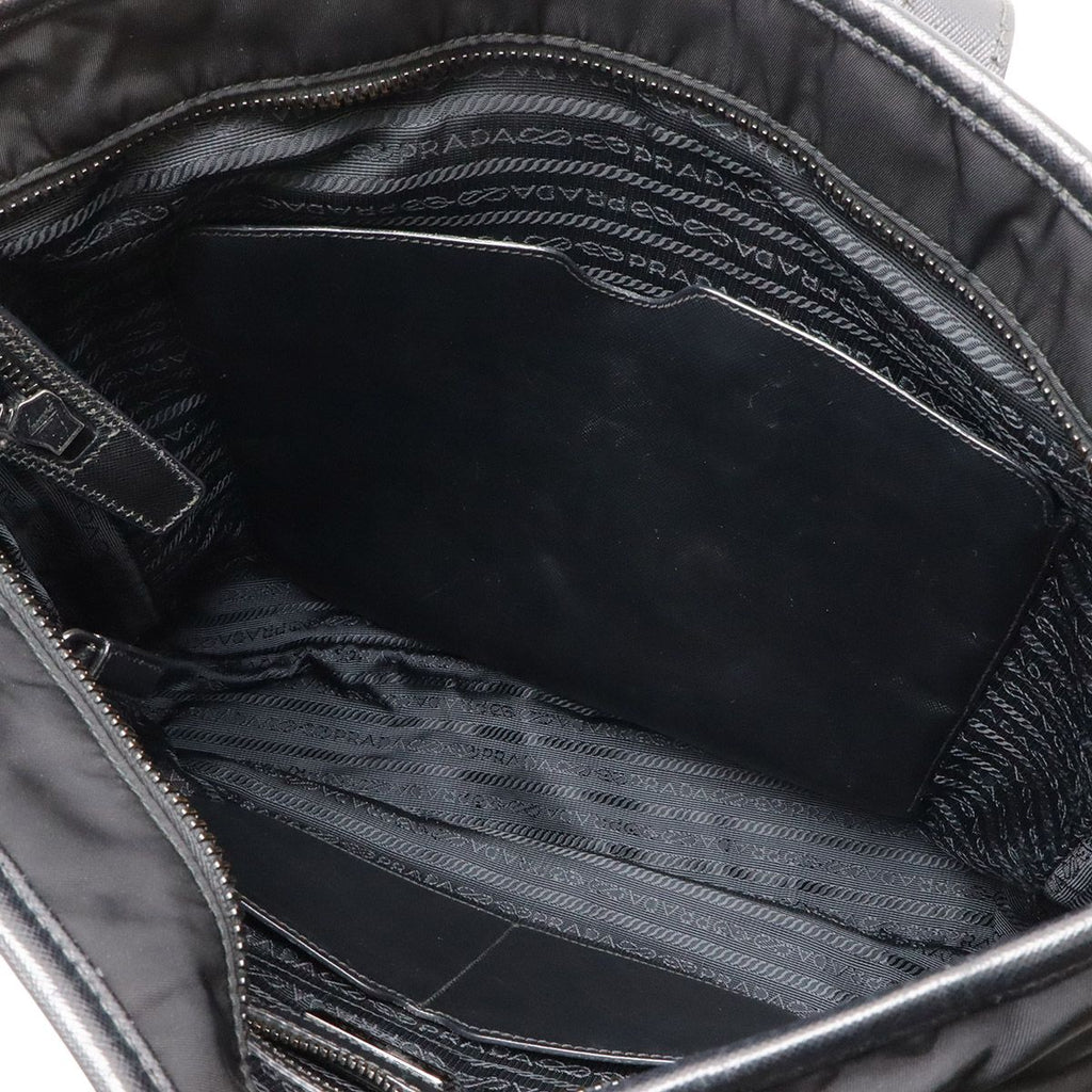Prada Tote 2-Way Shoulder Bag Nylon Leather Nero Black Silver — view 7