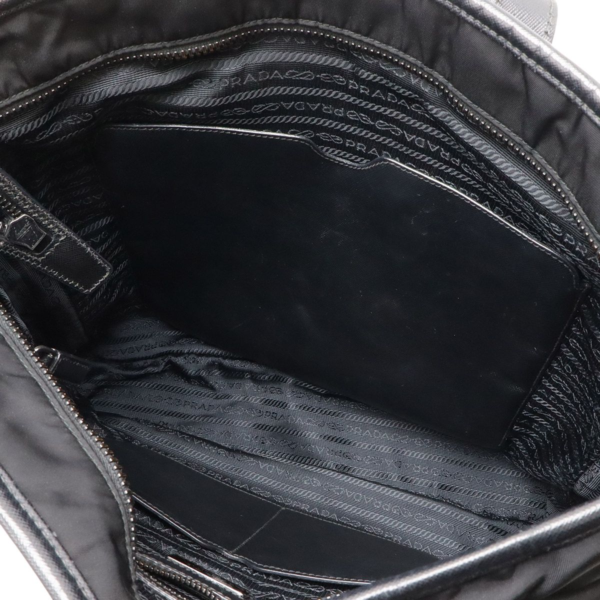 Prada Tote 2-Way Shoulder Bag Nylon Leather Nero Black Silver — view 7