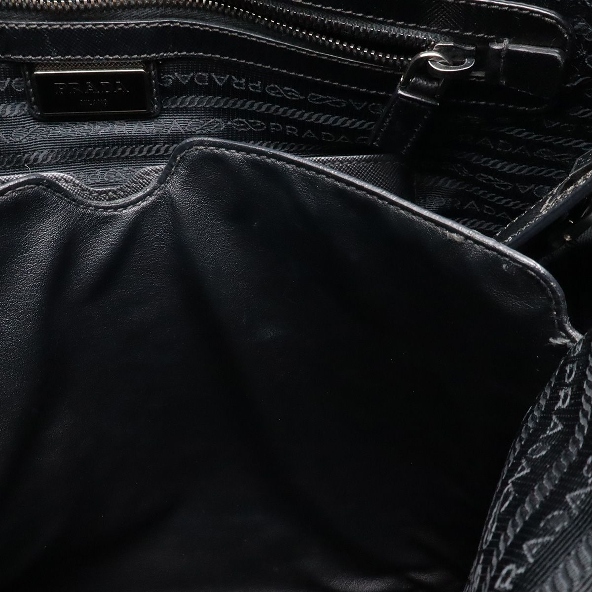 Prada Tote 2-Way Shoulder Bag Nylon Leather Nero Black Silver — view 9