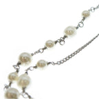 Chanel CC Logo Pearl Necklace Heart Pendant Chain Silver White — view 6