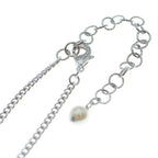 Chanel CC Logo Pearl Necklace Heart Pendant Chain Silver White — view 3