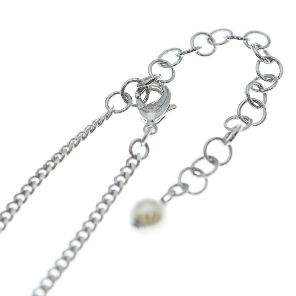 Chanel CC Logo Pearl Necklace Heart Pendant Chain Silver White — view 3