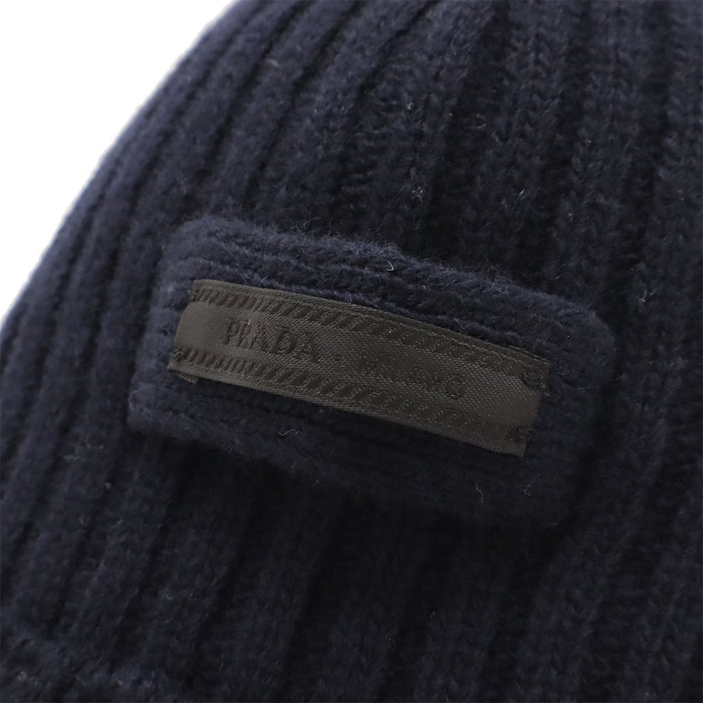 Prada Knit Cap Hat 100% Wool Dark Navy Blue M — view 3