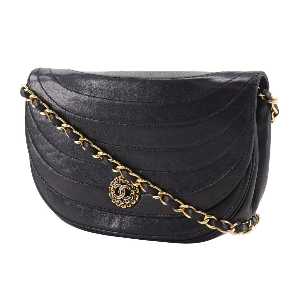 Chanel Half Moon Chain Shoulder Vintage Lambskin Black Bag — view 2