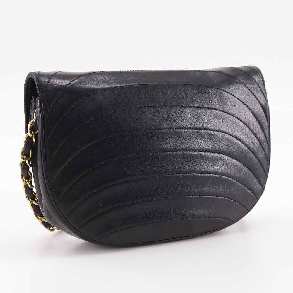 Chanel Half Moon Chain Shoulder Vintage Lambskin Black Bag — view 3