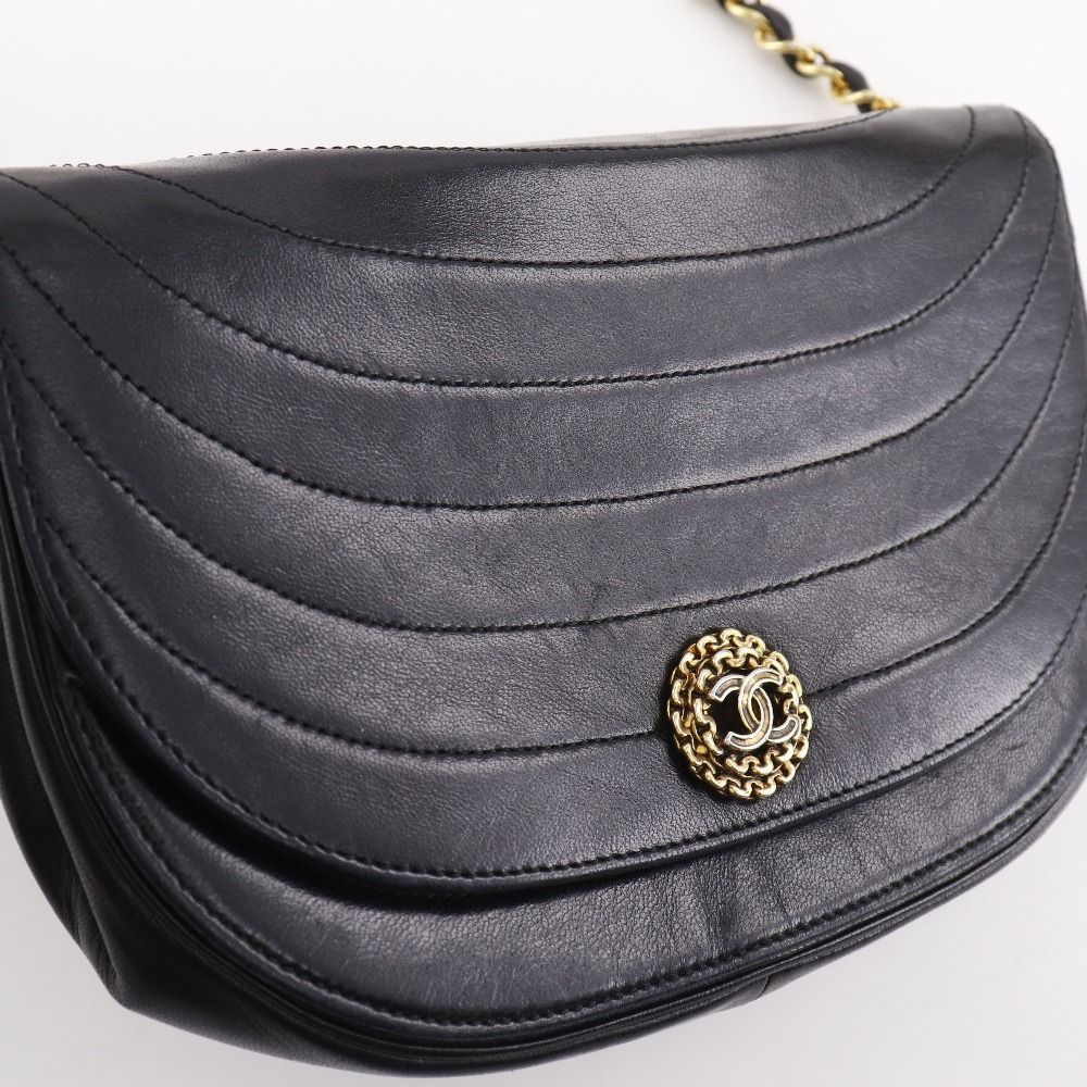 Chanel Half Moon Chain Shoulder Vintage Lambskin Black Bag — view 7