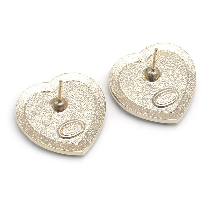 Chanel Heart Earrings CC Logo Rhinestone Gold Black — view 3