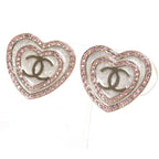 Chanel Heart Earrings CC Logo Rhinestone Gold Pink — view 2