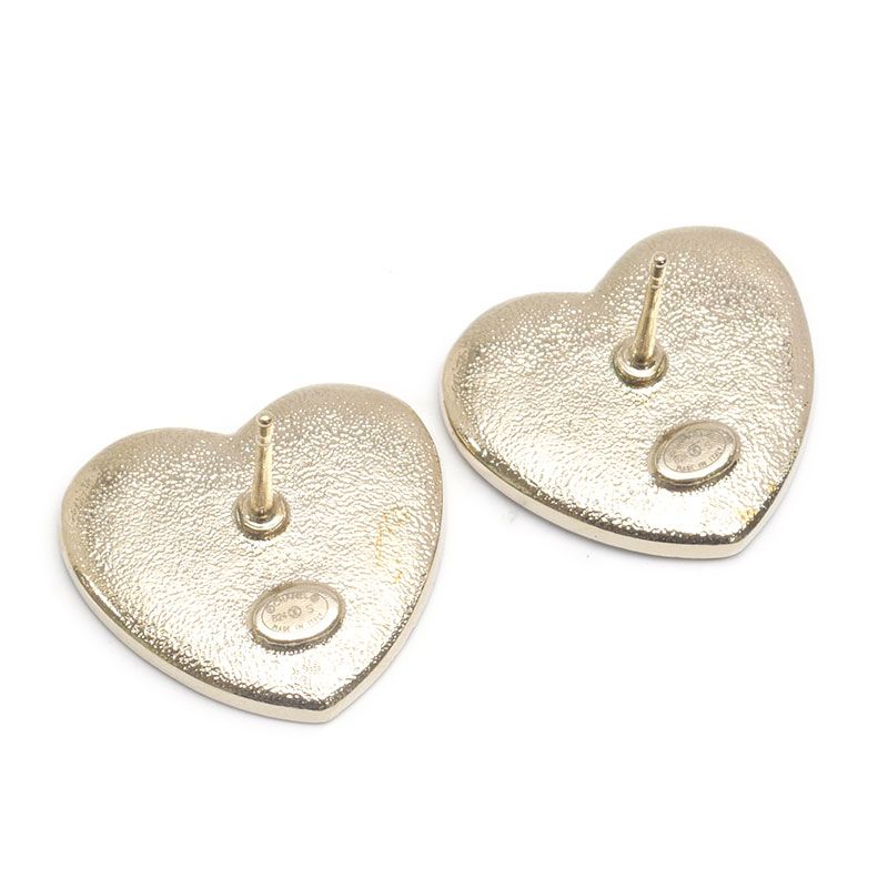 Chanel Heart Earrings CC Logo Rhinestone Gold Pink — view 3