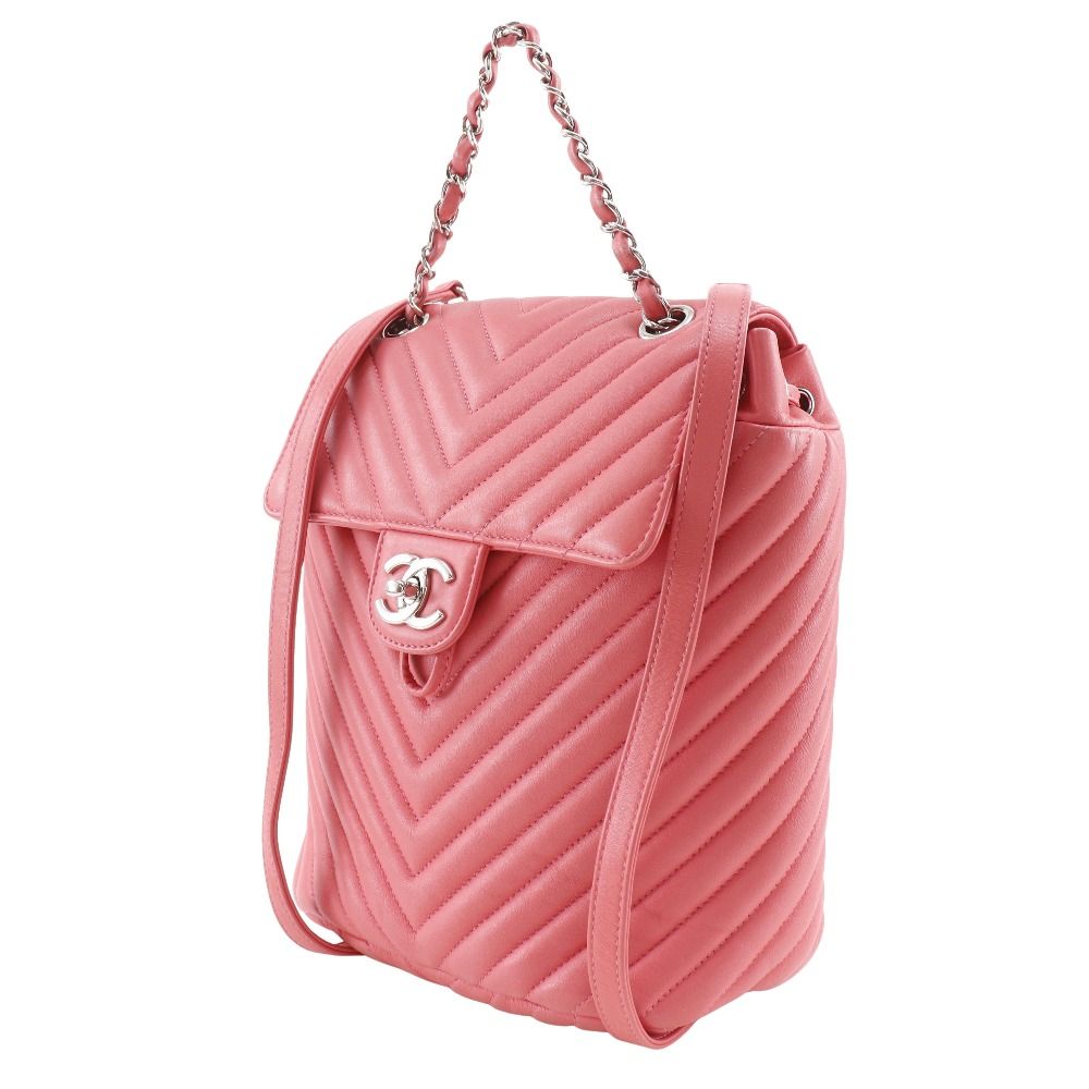 Chanel Chevron Stitch Chain Backpack Lambskin Pink — view 2