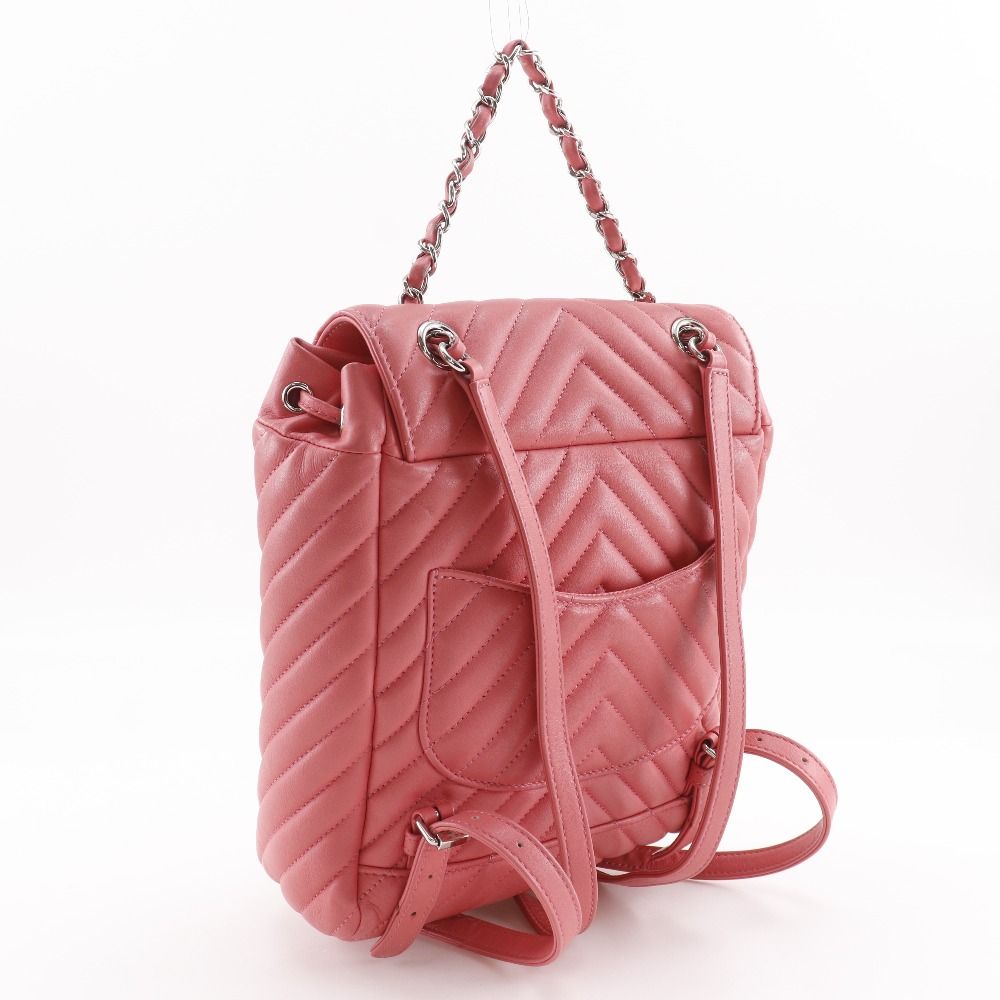 Chanel Chevron Stitch Chain Backpack Lambskin Pink — view 3