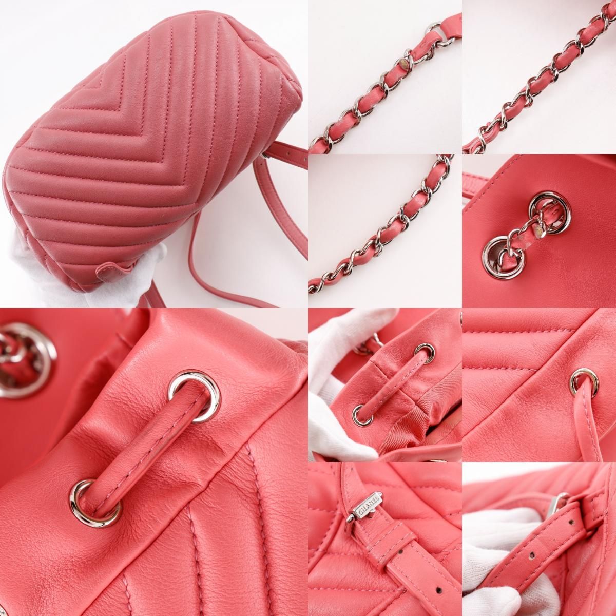 Chanel Chevron Stitch Chain Backpack Lambskin Pink — view 9