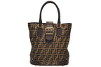 Fendi Handbag Zucca Pattern Canvas Leather Brown Gold