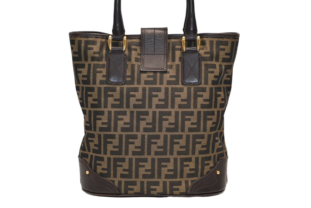 Fendi Handbag Zucca Pattern Canvas Leather Brown Gold — view 2