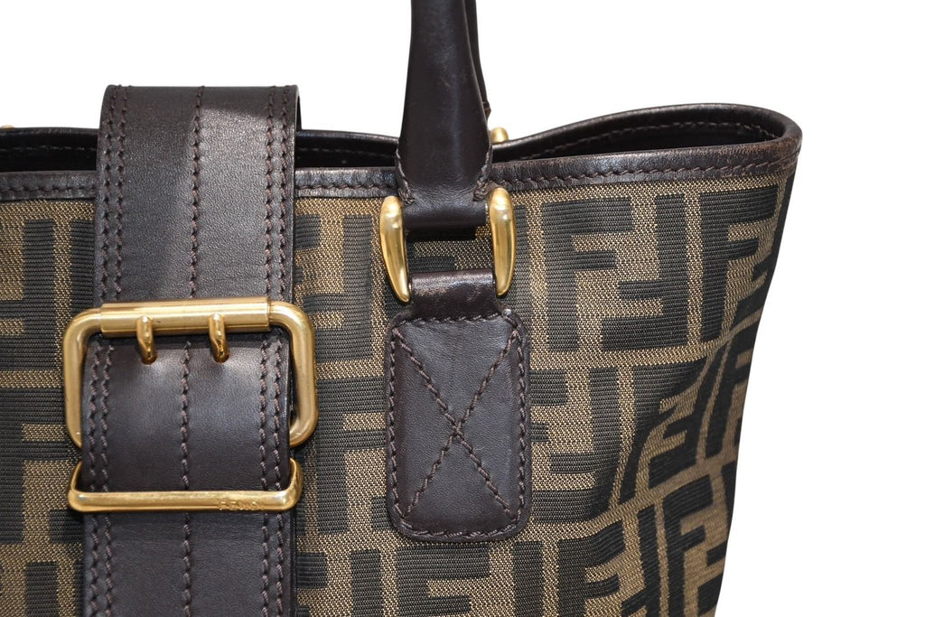 Fendi Handbag Zucca Pattern Canvas Leather Brown Gold — view 4