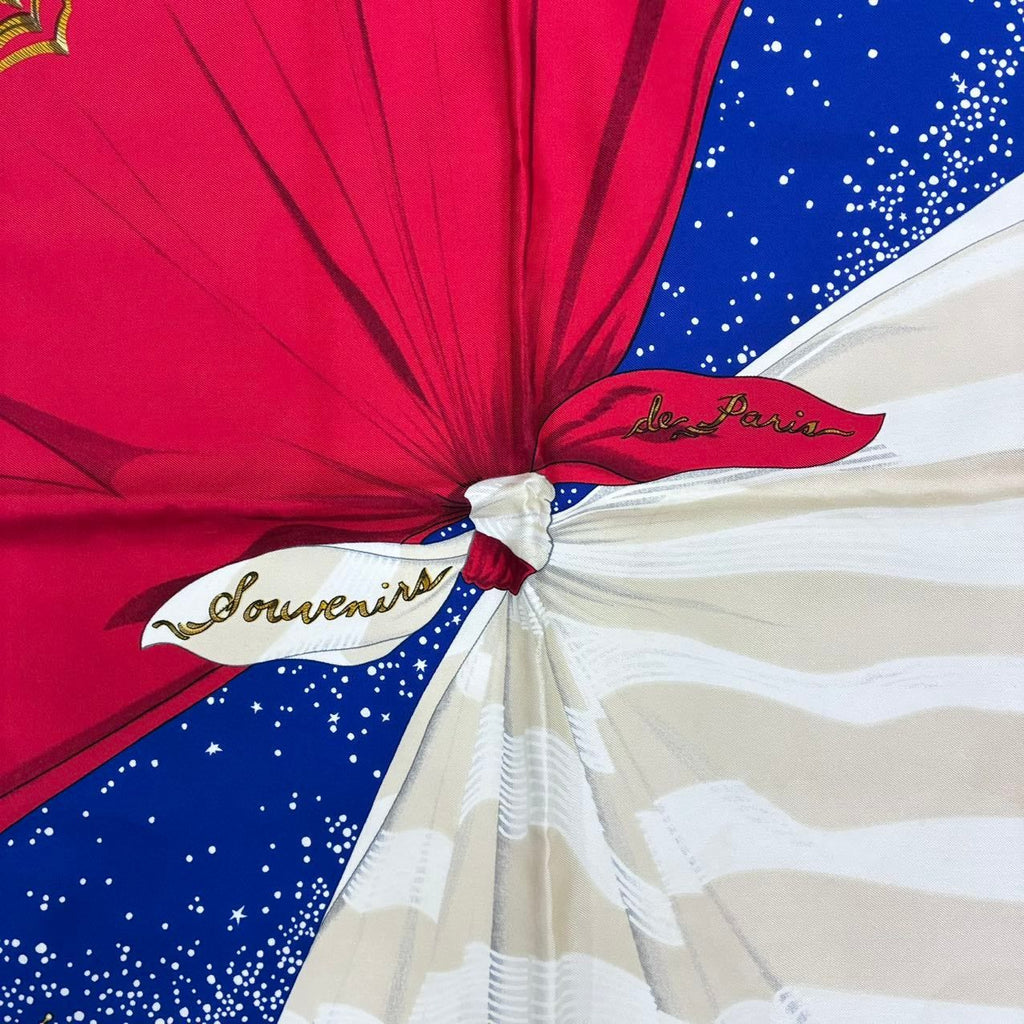 Hermes Scarf Carre 90 Silk Souvenirs de Paris Memories of Blue Red — view 6