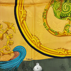 Hermes Carre 90 Plumes Et Grelots Feather and Bell Scarf Green 100% Gold Silk — view 8