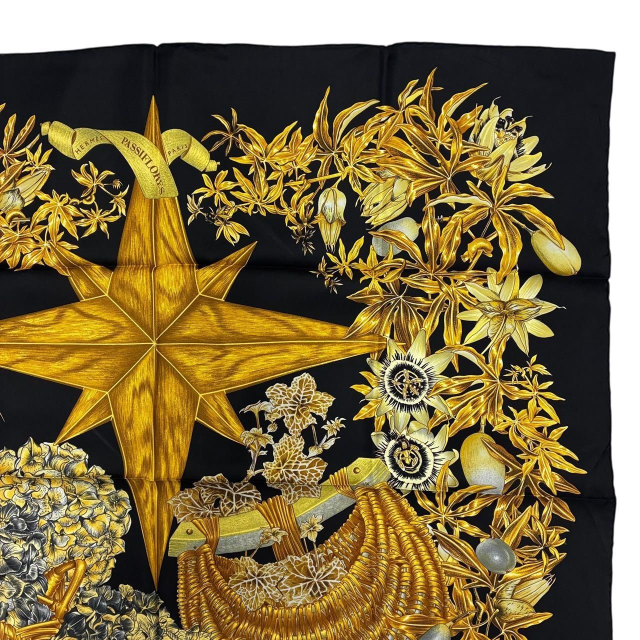 Hermes Carre 90 Passiflores Passion Flower Black 100% Silk Scarf — view 4