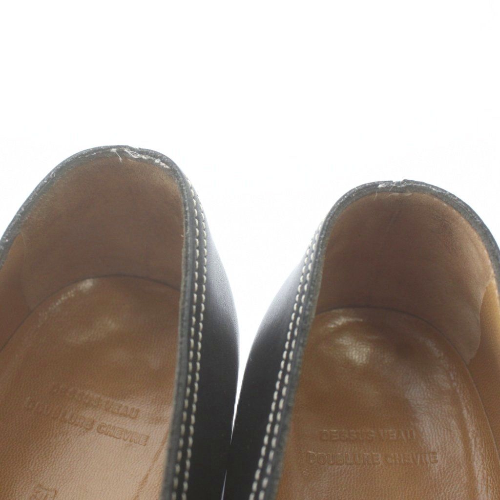 Hermes Loafers Moccasins Leather Square Toe Logo 36 Black XZ — view 4