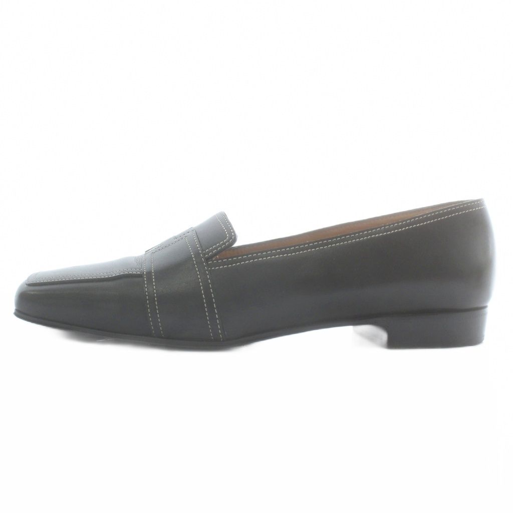 Hermes Loafers Moccasins Leather Square Toe Logo 36 Black XZ — view 2