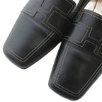 Hermes Loafers Moccasins Leather Square Toe Logo 36 Black XZ — view 3
