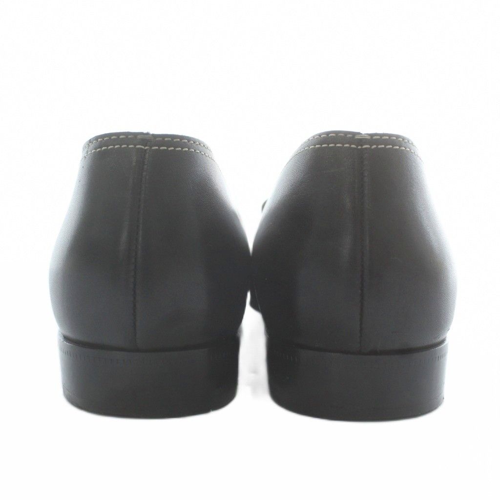 Hermes Loafers Moccasins Leather Square Toe Logo 36 Black XZ — view 5
