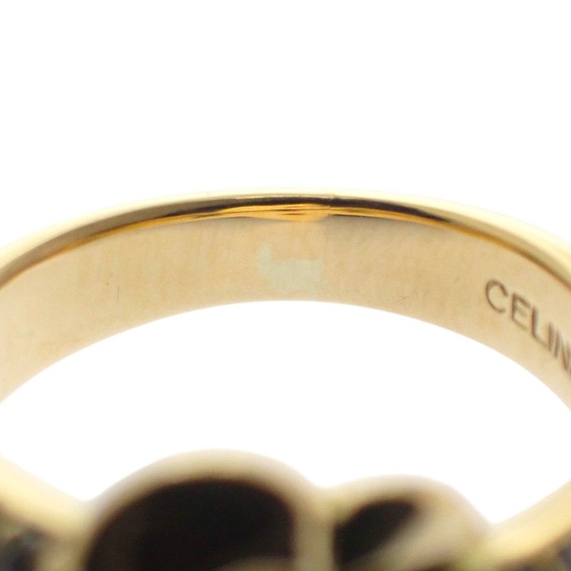 Celine Logo Half Pave Rin 18K Yellow Gold Diamond